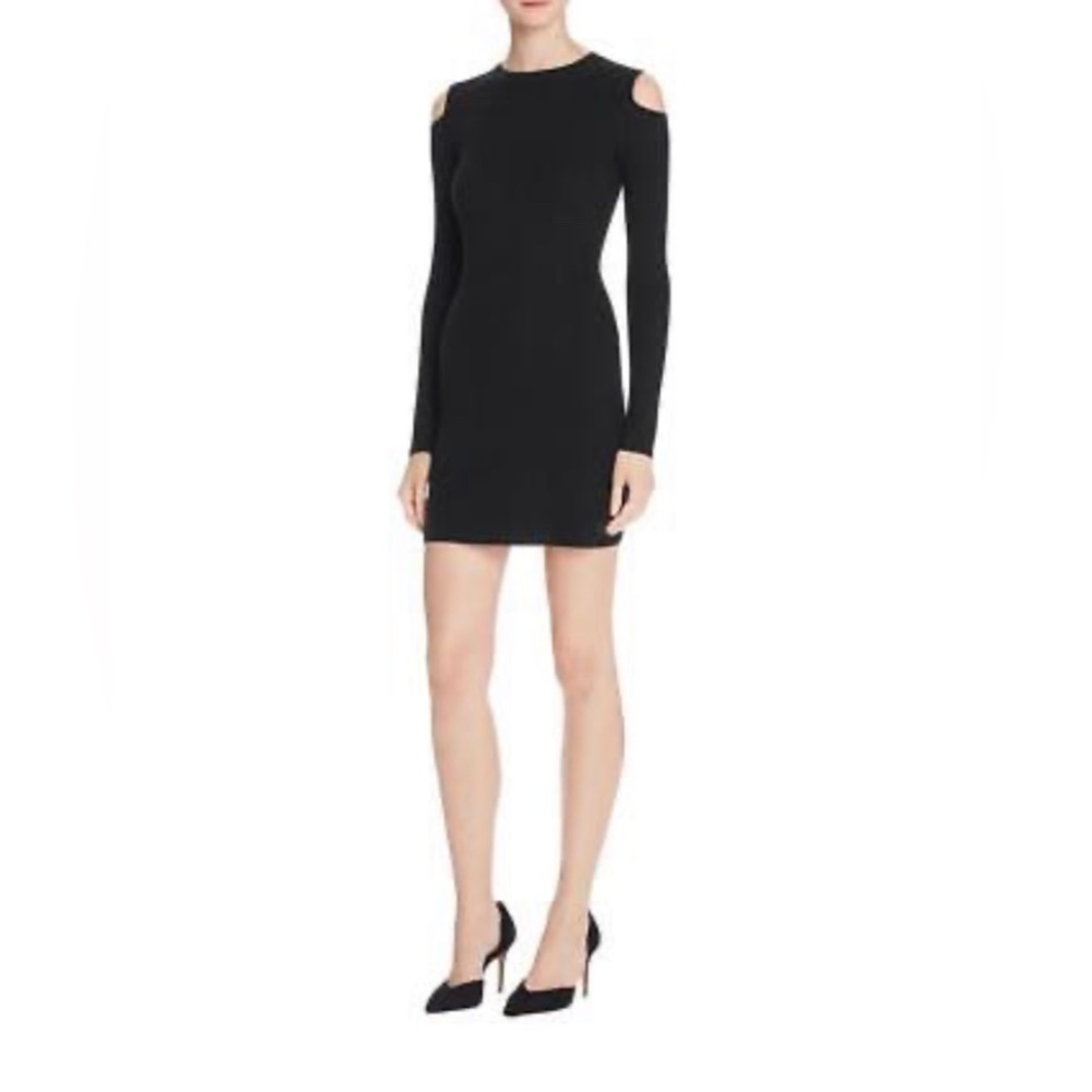 Theory Jemlora Evian Stretch Cold-Shoulder Ribbed Knit Black Dress size Medium